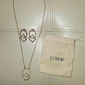 NWT J Crew Gold/Crystal Necklace set w/ matching earrings & original jewelry bag